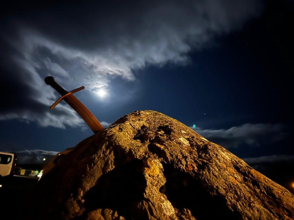 Sword-in-the-stone display at the Valhalla Restaurant, south Iceland